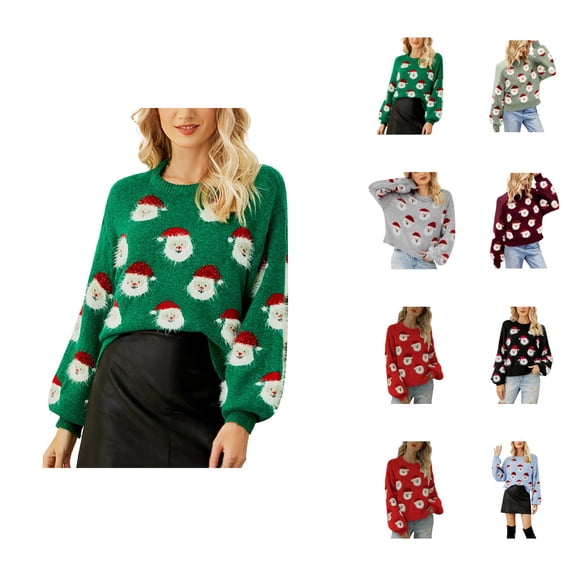Cute Christmas Sweaters for Women 2025 Long Sleeve Crewneck Xmas Santa Knitted Pullover Sweater Jumper Tops