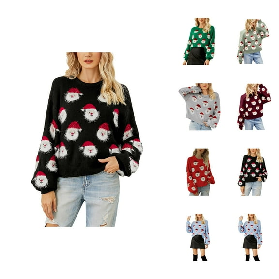 Cute Christmas Sweaters for Women 2025 Long Sleeve Crewneck Xmas Santa Knitted Pullover Sweater Jumper Tops