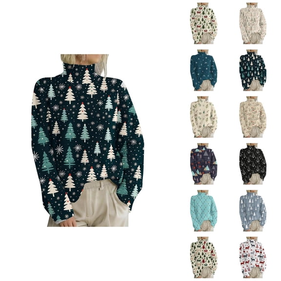 Cute Christmas Sweaters for Women 2025 Long Sleeve Turtleneck Chunky Knit Pullover Sweater Jumper Tops