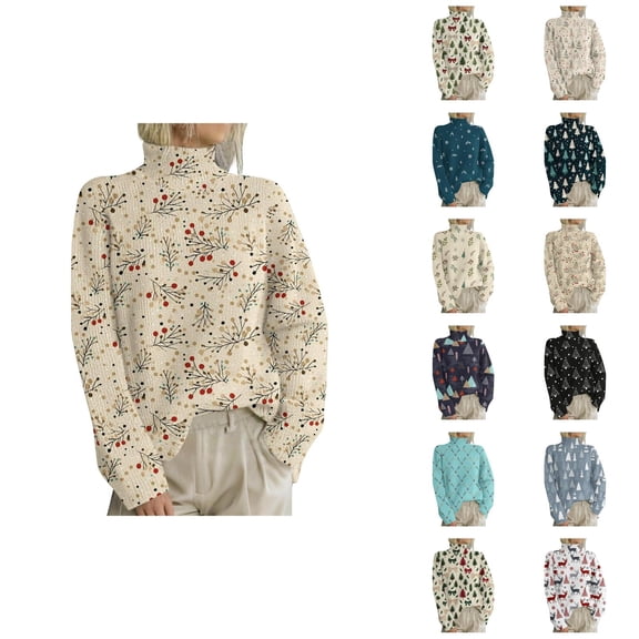 Cute Christmas Sweaters for Women 2025 Long Sleeve Turtleneck Knit Pullover Sweater Jumper Tops