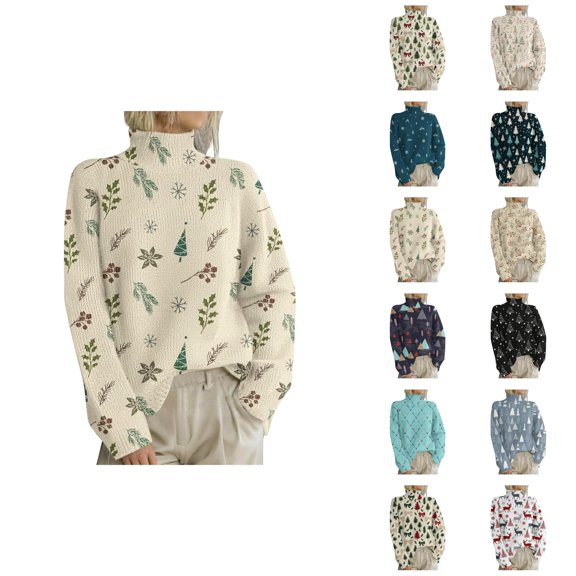 Cute Christmas Sweaters for Women 2025 Long Sleeve Turtleneck Knit Pullover Sweater Jumper Tops