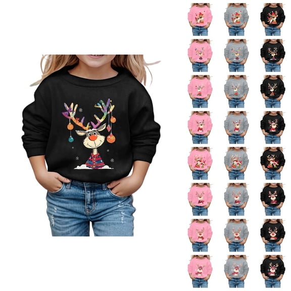 Cute Christmas Sweatshirts for Girl 2025 Long Sleeve Crewneck Holiday Graphic Sweatshirt Kids Pullover Tops