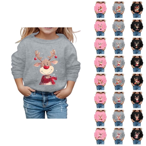 Cute Christmas Sweatshirts for Girl 2025 Long Sleeve Crewneck Holiday Graphic Sweatshirt Kids Pullover Tops