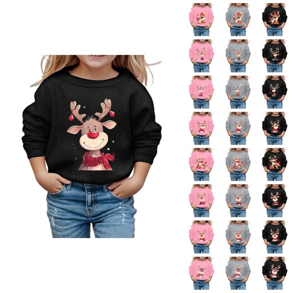 Cute Christmas Sweatshirts for Girl 2025 Long Sleeve Crewneck Holiday Graphic Sweatshirt Kids Pullover Tops