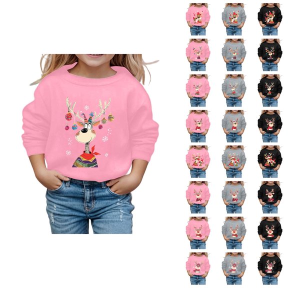 Cute Christmas Sweatshirts for Girl 2025 Long Sleeve Crewneck Holiday Graphic Sweatshirt Kids Pullover Tops