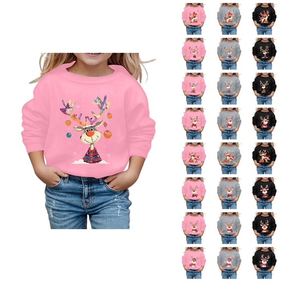 Cute Christmas Sweatshirts for Girl 2025 Long Sleeve Crewneck Holiday Graphic Sweatshirt Kids Pullover Tops