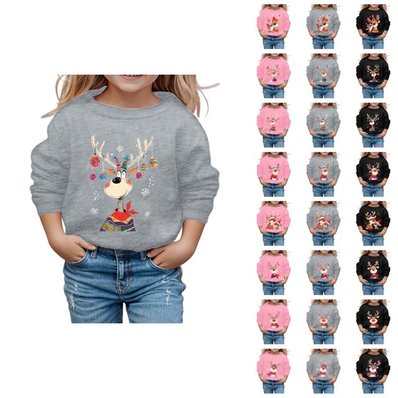 Cute Christmas Sweatshirts for Girl 2025 Long Sleeve Crewneck Holiday Graphic Sweatshirt Kids Pullover Tops