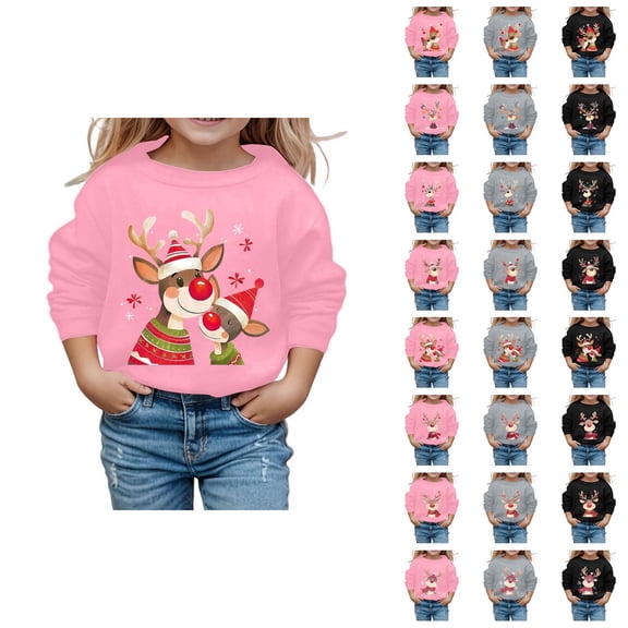 Cute Christmas Sweatshirts for Girl 2025 Long Sleeve Crewneck Holiday Graphic Sweatshirt Kids Pullover Tops