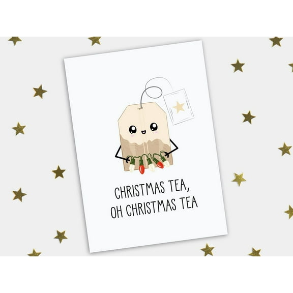 Cute Christmas Tea Card  Christmas Tea, Oh Christmas Tea Design  Blank Inside with Envelope  Perfect Holiday Greeting Card for Tea Lovers and Friends