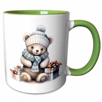 3drose, Cute Christmas Teddy Bear and Gifts Illustration, 15oz Two-tone Green Mug
