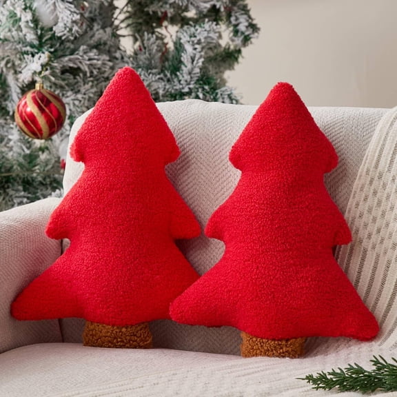 Cute Christmas Tree Plush Pillow, Soft Stuffed Polyester Holiday Throw Pillow, Decorative Shaped Cushion for Sofa, Bedroom, Living Room, Indoor Christmas Home Decor & Holiday Gift