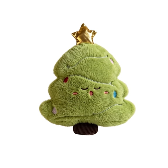 Cute Christmas Tree Plush Throw Pillow, Soft Green Xmas Tree Shaped Decorative Cushion with Golden Star, Embroidered Face Accent Pillow for Sofa Couch Bedroom Christmas Home Decor