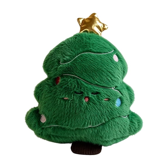 Cute Christmas Tree Plush Throw Pillow, Soft Mint Green Xmas Tree Shaped Decorative Cushion with Golden Star, Embroidered Face Accent Pillow for Sofa Couch Bedroom Christmas Home Decor