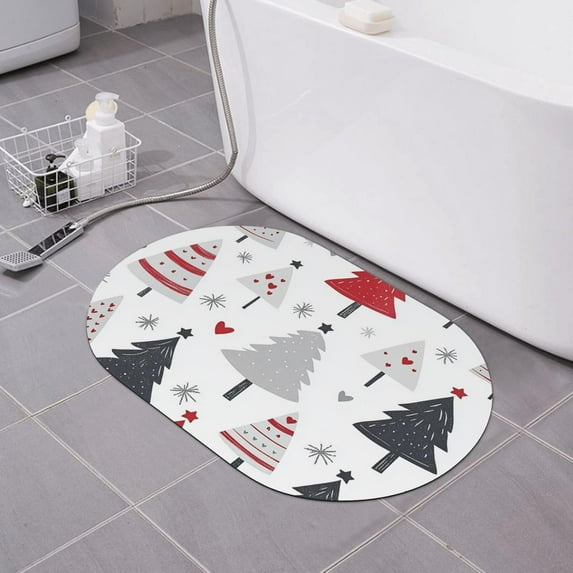 Cute Christmas Trees Bath Mat Colorful Heart Diatomaceous Earth Bathroom Rugs Absorbent Stone Bath Mat Fast Drying Shower Rug Non Slip Doormat 15.7" x 23.6"