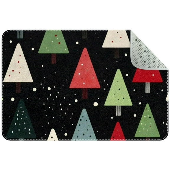 Cute Christmas Trees on Black Background Entryway Rug, 2x3 Area Rug Indoor Door Mat Non-slip Washable Floor Carpet Rug for Bedroom Office Dining Room Bathroom
