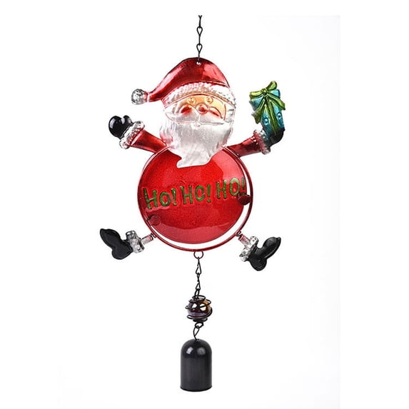 Cute Christmas Wind Chimes Wrought Iron Hang Pendant DIY Metal Bells Craft Santa Claus Elk Reindeer Old Man Shape Ornaments Window Display Present Decor