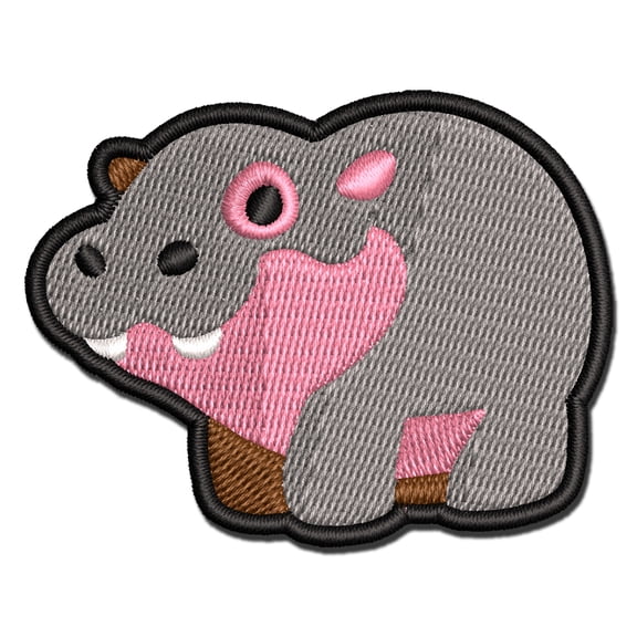 Cute Chubby Baby Hippo Hippopotamus Applique Multi-Color Embroidered Iron-On Patch - 2.5 Inch Small