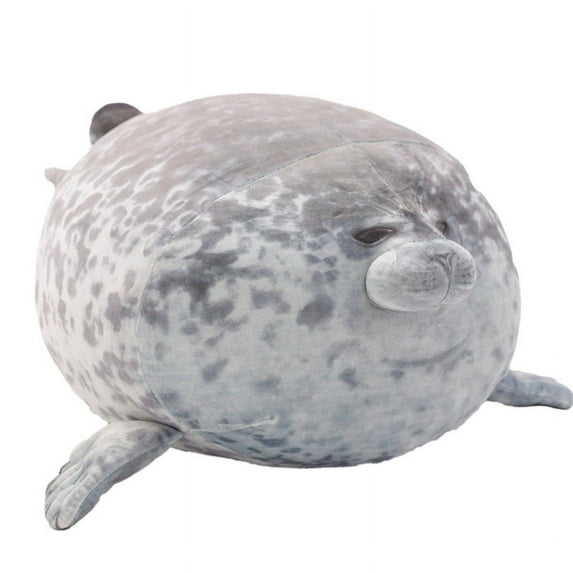 Cute Chubby Blob White Seal Plush Pillow,Stuffed Animal Seal Plushie Toy, Cotton Plushy Ocean Gray - 16 Inch