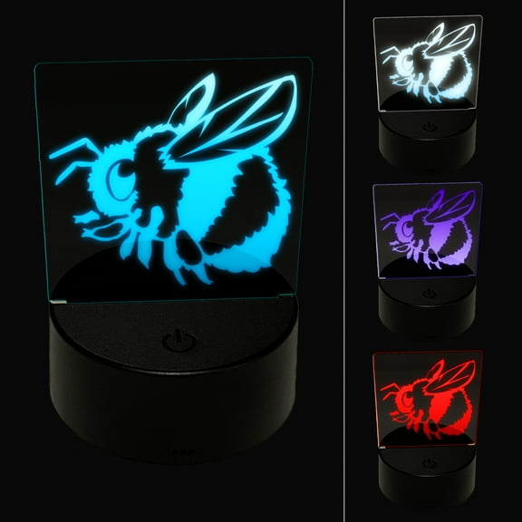 Cute Chubby Bumblebee Bee Insect LED Night Light Sign 3D Illusion Desk Nightstand Lamp