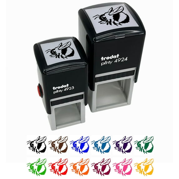 Cute Chubby Bumblebee Bee Insect Self-Inking Rubber Stamp Ink Stamper - Sky Blue Ink - Small 1 Inch