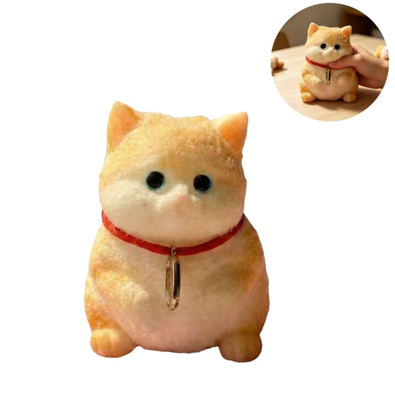 Cute Chubby Cat Soft Toy, Handmade Soft Kitten Stress Relief Squeeze Toy, Kawaii Fluffy Cat Fidget Soft Ornament for Adults Teens Anxiety Relief Desk Decor Gift
