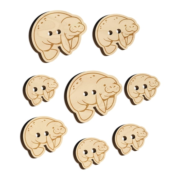 Cute Chubby Manatee Wood Buttons for Crochet Knitting Sewing DIY Craft - Various Sizes (8pcs)