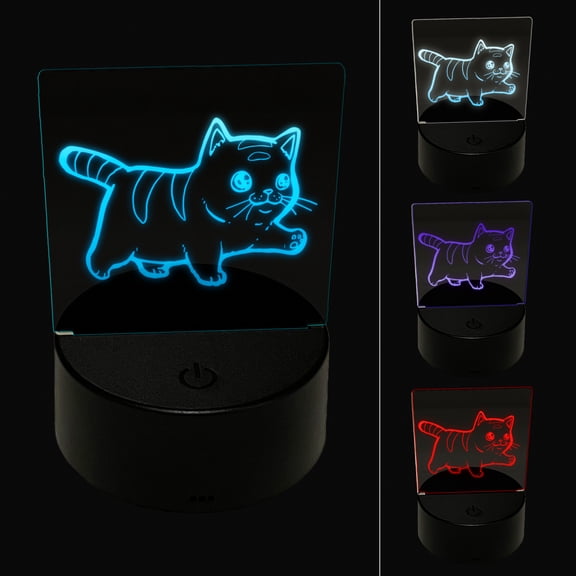Cute Chubby Munchkin Cat Walking with Conviction LED Night Light Sign 3D Illusion Desk Nightstand Lamp