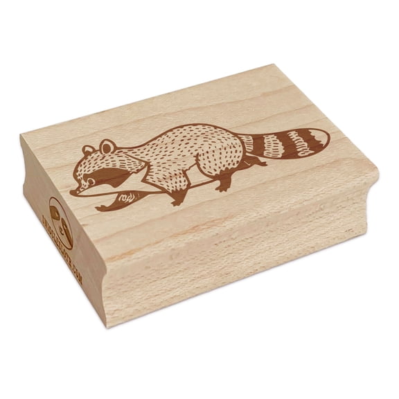 Cute Chubby Raccoon Walking Rectangle Rubber Stamp Stamping Scrapbooking Crafting - Small 1.7in