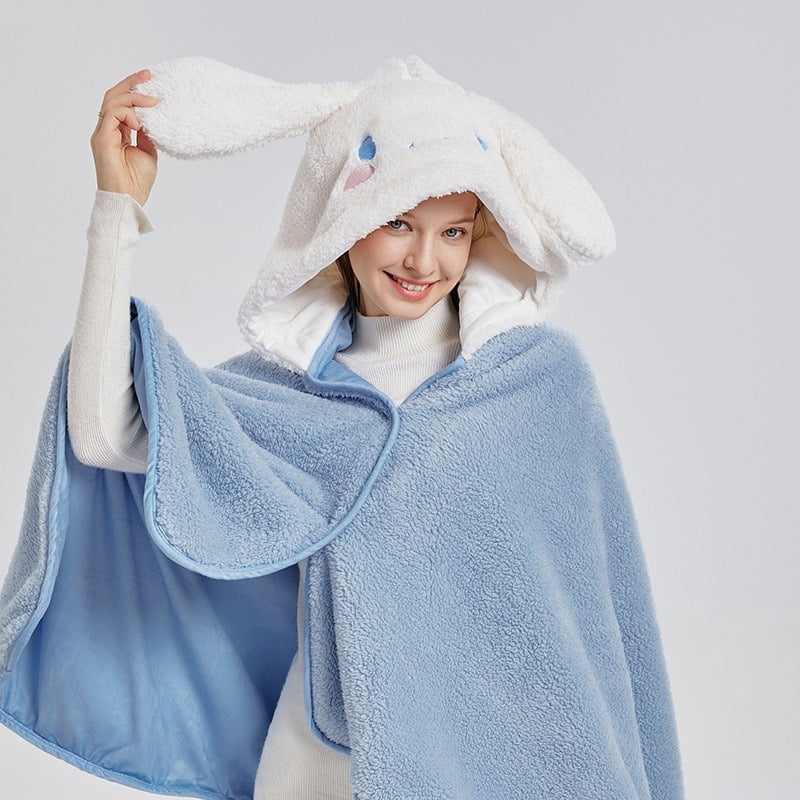 Cute Cinnamoroll Kuromi Hooded Cape Cloak Wearable Blanket Hoodie Winter Warm Shawl Mantle Flannel Pajamas