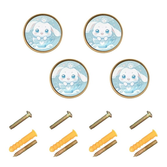 Cute Cinnamoroll Sanrio in Cup Cabinet Knobs Sets Kitchen Pulls Dresser Drawer Handles Hardware Decorate for Bathroom Wardrobe Closet Knob 4 Packs