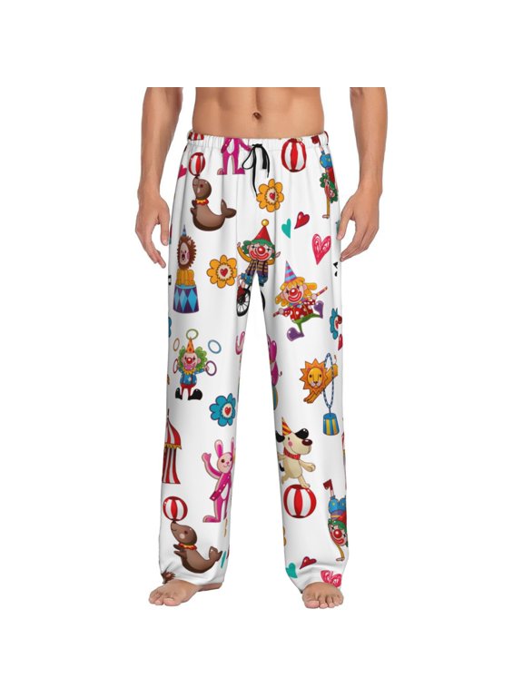 Cute Circus Clown Animals Men'S Pajama Pants Soft Sleep Lounge Pants Pjs Bottoms With Pockets Xx-Large