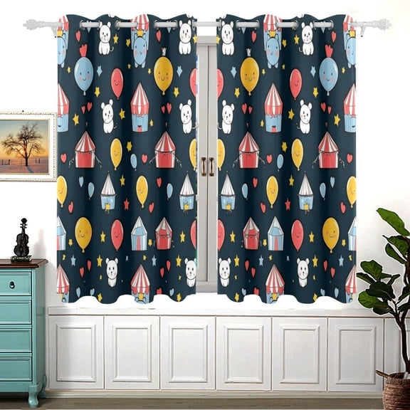 Cute Circus Pattern Blackout Curtains for Living Room Bedroom 55W x 54L Insulated Window Drapes 2 Panels