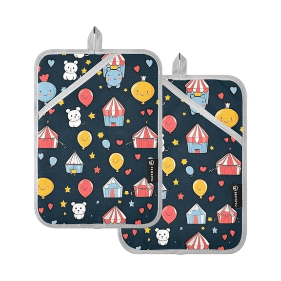 Cute Circus Pattern Oven Mitts Pot Holders 2 pcs Heat Resistant for Kitchen Baking Grilling