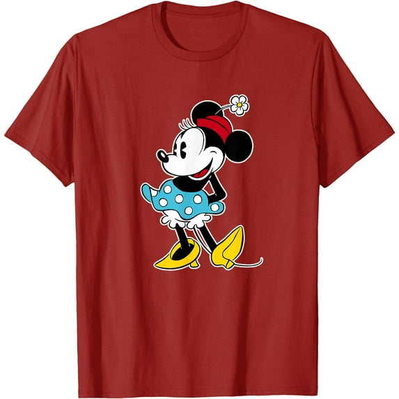 Cute Classic Minnie Mouse Flower Hat DTG Print Unisex T-Shirt,Cardinal Red Color,Size YM