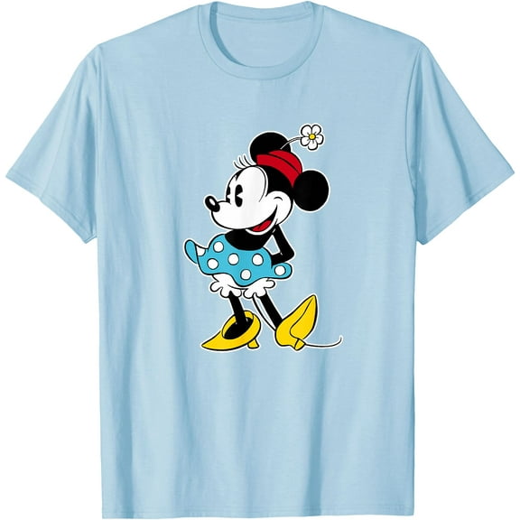 Cute Classic Minnie Mouse Flower Hat DTG Print Unisex T-Shirt,Light Blue Color,Size 5-6T