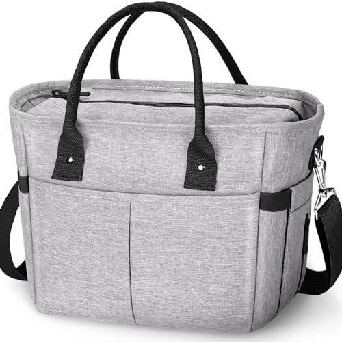 Cute&Classy Roomy Insulated Lunch Bags for Women - Stylish & Functional Large Tote Adult Lunch Box for Working & Picnic Standard Size,Gray