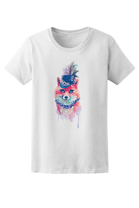 Cute Classy Watercolor Fox T-Shirt Women -Image by Shutterstock, Female Large