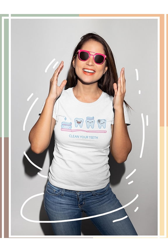Cute Clean Your Teeth Toothbrush T-Shirt Women -Image by Shutterstock, Female Large