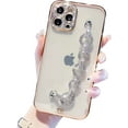 thumbnail image 1 of Cute Clear Case Compatible with iPhone 12 Pro 6.1" Silicone Case,Bling Chain Bracelet Strap Case,Crystal Diamond Full Camera Lens Protection Gold Plating Reinforced Corners,Rose Gold, 1 of 5