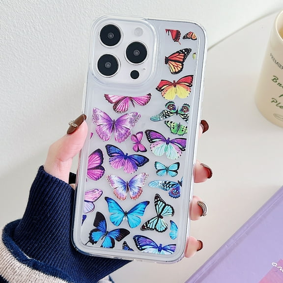 Cute Clear Case for iPhone 13 Pro Max, Colourful Butterflies Pattern Aesthetic Design Slim Case for Women Girls, Shockproof TPU Bumper Non-Yellowing Scratch Resistant Phone Case, Butterfly-A