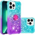 thumbnail image 1 of Cute Clear Case for iPhone 14 Pro Max with Ring Kickstand, Bling Gradient Quicksand Glitter Flowing Liquid Floating Case Cover for iPhone 14 Pro Max JB Bluish Violet, 1 of 14