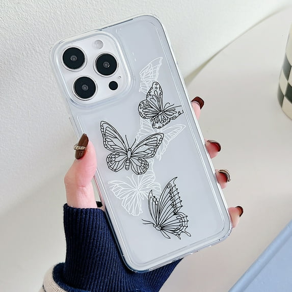 Cute Clear Case for iPhone 15 Plus, Colourful Butterflies Pattern Aesthetic Design Slim Case for Women Girls, Shockproof TPU Bumper Non-Yellowing Scratch Resistant Phone Case, Butterfly-E
