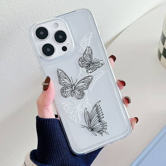 Cute Clear Case for iPhone 15 Pro, Colourful Butterflies Pattern Aesthetic Design Slim Case for Women Girls, Shockproof TPU Bumper Non-Yellowing Scratch Resistant Phone Case, Butterfly-E