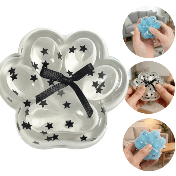Cute Clear Cat Paw Squeeze Cube for Stress, Slow Rising Soft Putty Fidget, Glitter Random Style Sent, Gift for Cat Lovers Teens