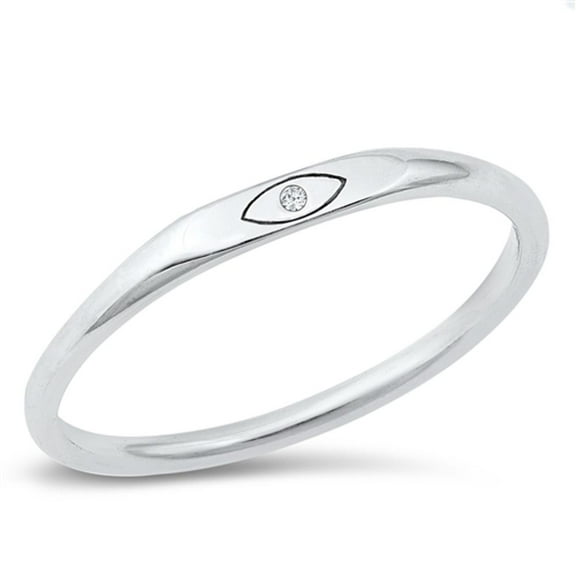 Cute Clear Cubic Zirconia Eye Ring .925 Sterling Silver Stacking Band White Jewelry Female Size 9