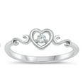 thumbnail image 1 of Cute Clear Cubic Zirconia Heart Ring Swirl .925 Sterling Silver Band White Jewelry Female Size 4, 1 of 4