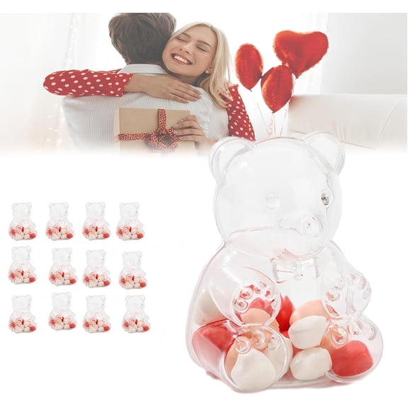 Cute Clear Plastic Bear Container 12 PCS Fillable Bear Shaped Gift Box for Valentine’s Day Candy, Party Favors & Festive Storage