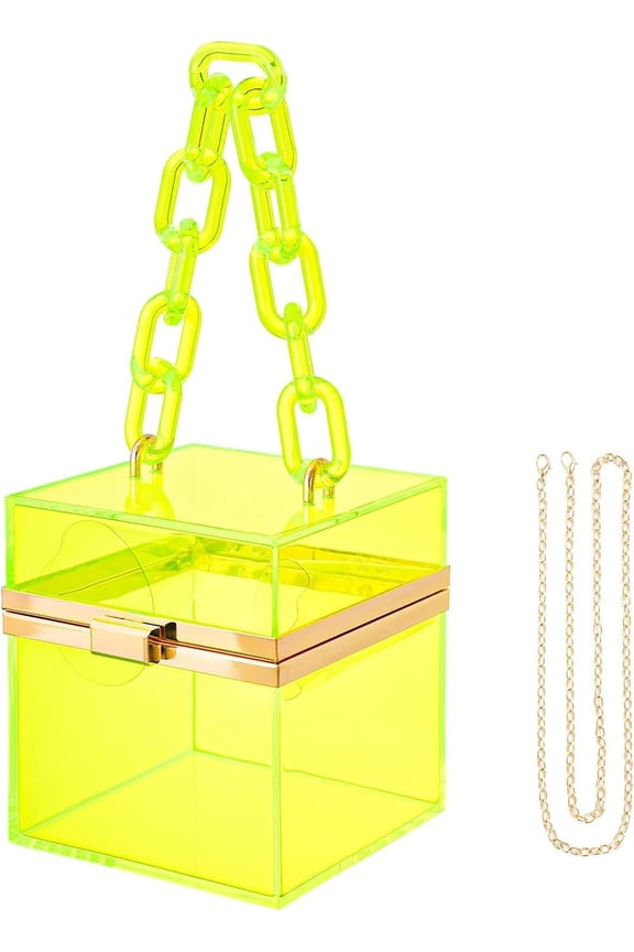 Cute Clear Plastic Neon Hard Frame Party Clutch Purse with Chain Strap