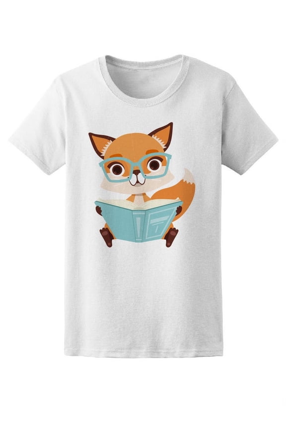 Cute Clever Fox Reading Tee Women's -Image by Shutterstock