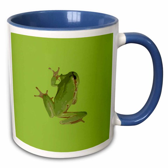 3drose, Cute Climbing Green Tree Frog Vector Art, 11oz Two-tone Blue Mug